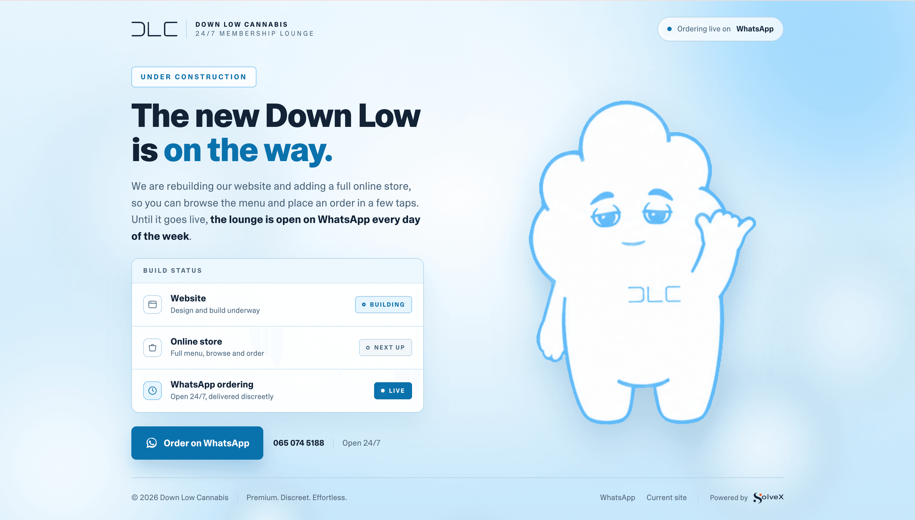 Down Low Cannabis website. Retail · Cannabis. Built by SolveX Systems.