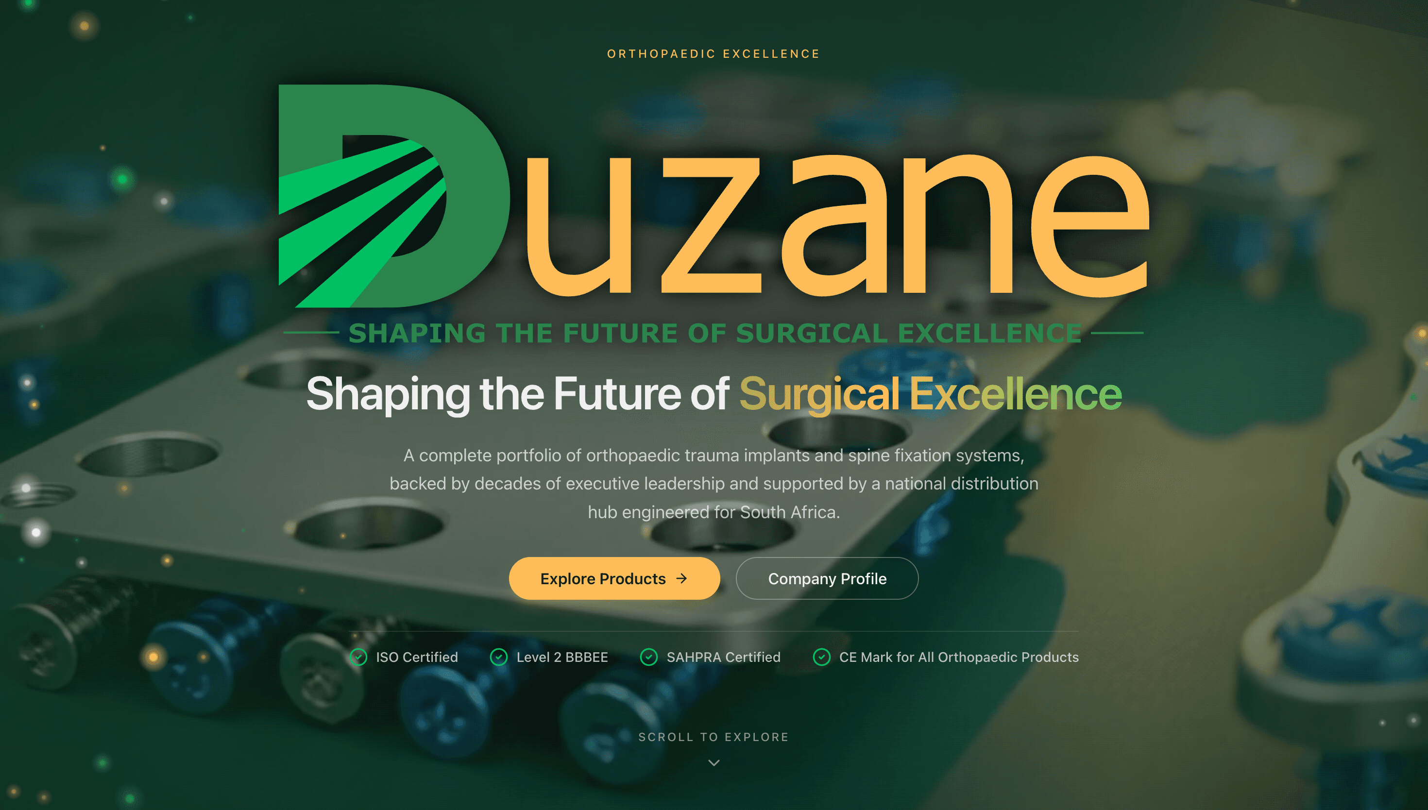 Duzane website. Medical Devices. Built by SolveX Systems.